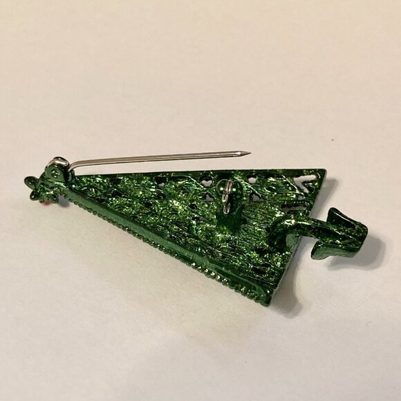 Vintage Crystal Christmas Tree Pin Brooch Star Red Green Enamel Crystals - Picture 6 of 11